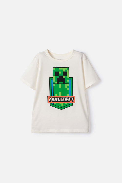 CAMISETA DE MINECRAFT MANGA CORTA MARFIL PARA NIÑO