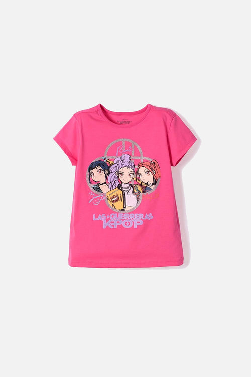 CAMISETA DE K-POP DEMON HUNTERS MANGA CORTA ROSADA PARA NIÑA