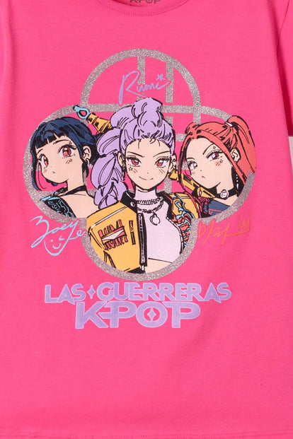 CAMISETA DE K-POP DEMON HUNTERS MANGA CORTA ROSADA PARA NIÑA
