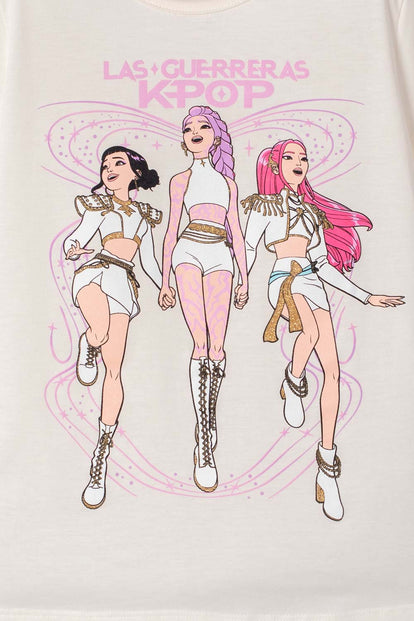 CAMISETA DE K-POP DEMON HUNTERS MANGA CORTA MARFIL PARA NIÑA