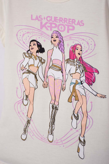 CAMISETA DE K-POP DEMON HUNTERS MANGA CORTA MARFIL PARA NIÑA