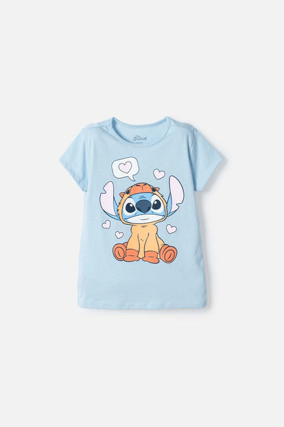 CAMISETA DE STITCH Y CAPYBARA MANGA CORTA AZUL PARA NIÑO