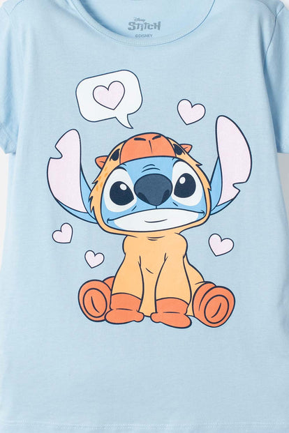 CAMISETA DE STITCH Y CAPYBARA MANGA CORTA AZUL PARA NIÑO