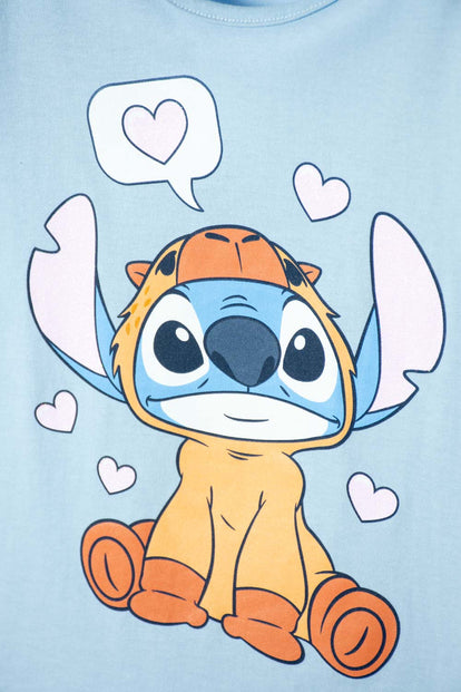 CAMISETA DE STITCH Y CAPYBARA MANGA CORTA AZUL PARA NIÑO