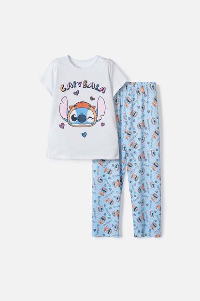 PIJAMA DE STITCH Y CAPYBARA PANTALÓN LARGO PARA NIÑA