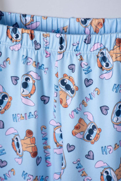 PIJAMA DE STITCH Y CAPYBARA PANTALÓN LARGO PARA NIÑA