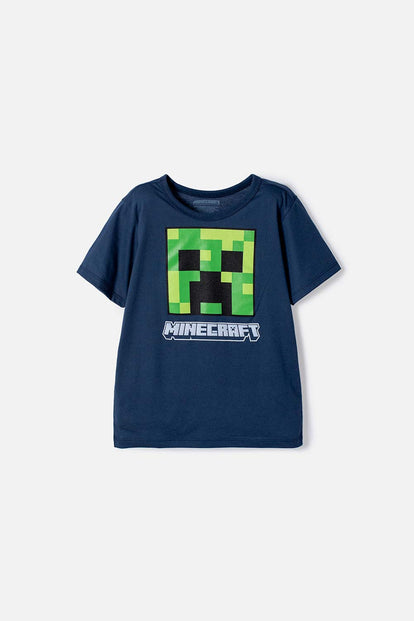 CAMISETA DE MINECRAFT MANGA CORTA AZUL PARA NIÑO