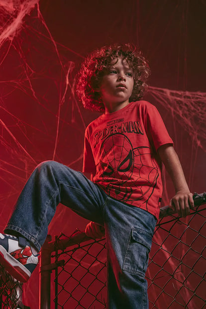 CAMISETA DE SPIDERMAN MANGA CORTA ROJA PARA NIÑO
