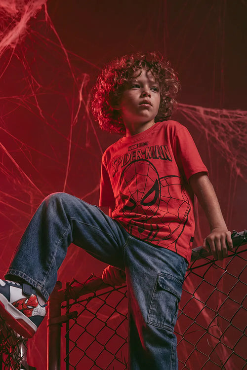 CAMISETA DE SPIDERMAN MANGA CORTA ROJA PARA NIÑO