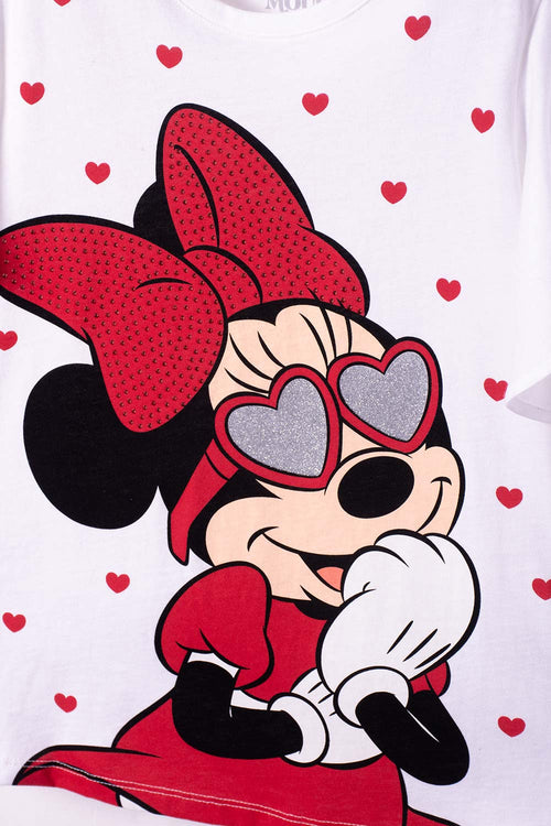 CAMISETA DE MINNIE MOUSE MANGA CORTA BLANCO Y ROJO PARA NIÑA