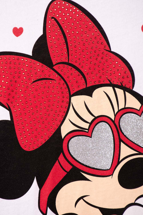 CAMISETA DE MINNIE MOUSE MANGA CORTA BLANCO Y ROJO PARA NIÑA