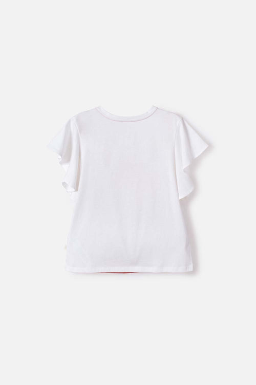 CAMISETA DE MINNIE MOUSE MANGA CORTA BLANCO Y ROJO PARA NIÑA