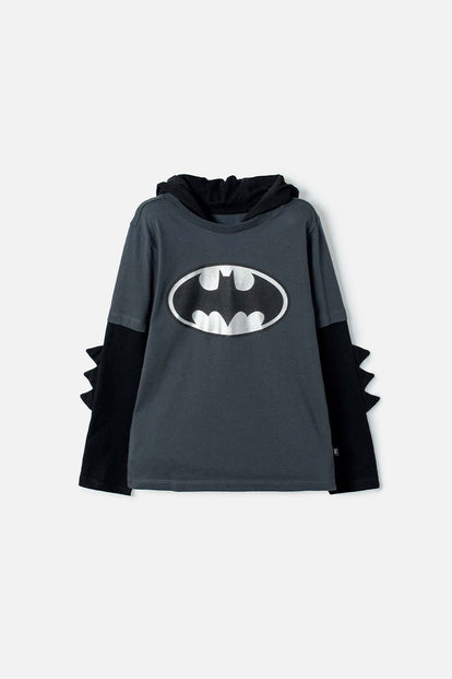 CAMISETA DE BATMAN MANGA LARGA GRIS PARA NIÑO