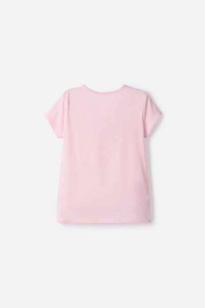 CAMISETA DE STITCH Y CAPYBARA MANGA CORTA ROSADO PARA NIÑA