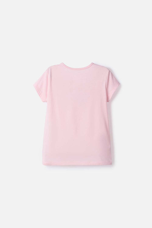 CAMISETA DE STITCH Y CAPYBARA MANGA CORTA ROSADO PARA NIÑA