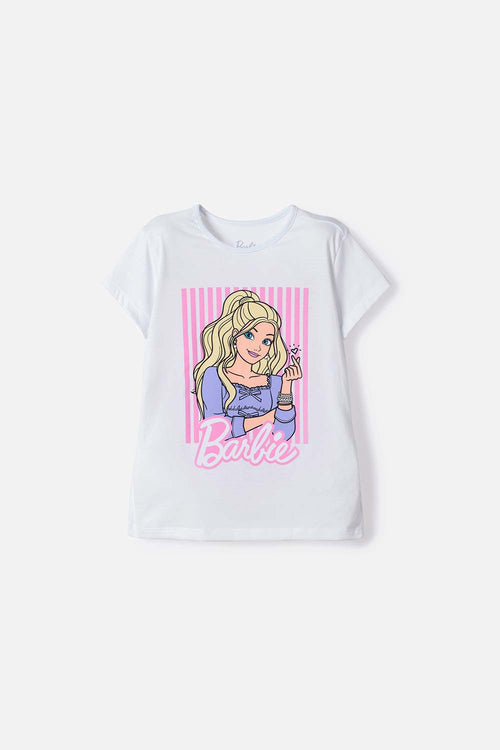 CAMISETA DE BARBIE MANGA CORTA BLANCO PARA NIÑA