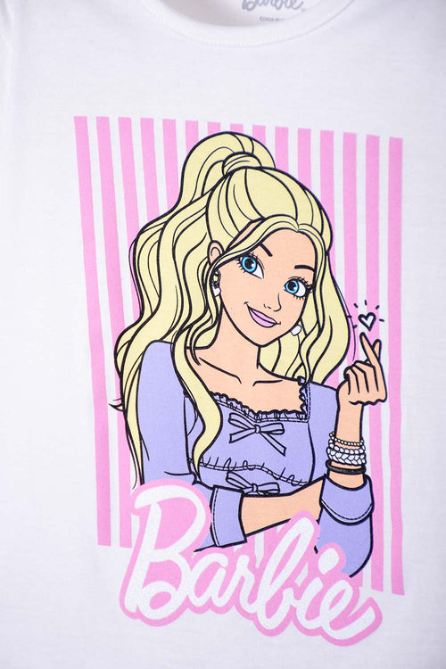 CAMISETA DE BARBIE MANGA CORTA BLANCO PARA NIÑA