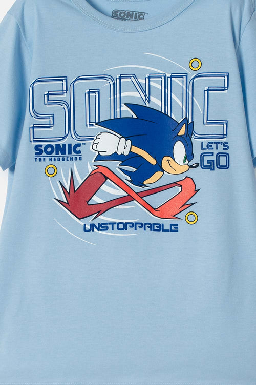 CAMISETA DE SONIC MANGA CORTA AZUL PARA NIÑO