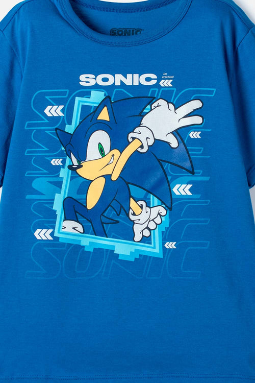 CAMISETA DE SONIC MANGA CORTA AZUL PARA NIÑO