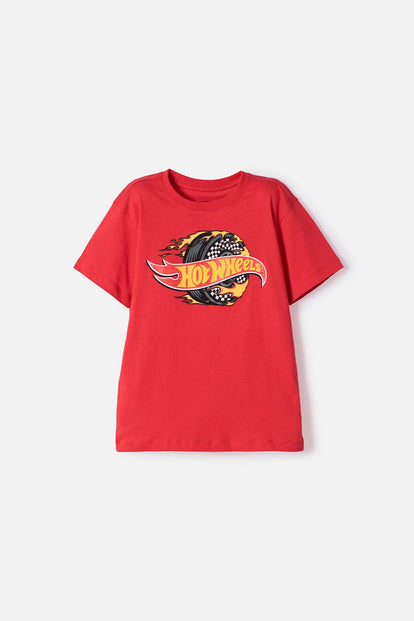 CAMISETA DE HOT WHEELS MANGA CORTA ROJO PARA NIÑO