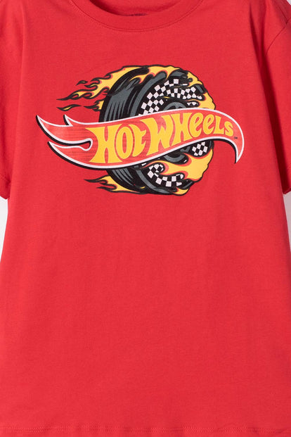 CAMISETA DE HOT WHEELS MANGA CORTA ROJO PARA NIÑO