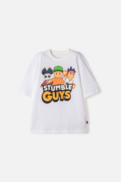 CAMISETA DE STUMBLE GUYS MANGA CORTA BLANCO PARA NIÑO