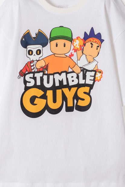 CAMISETA DE STUMBLE GUYS MANGA CORTA BLANCO PARA NIÑO