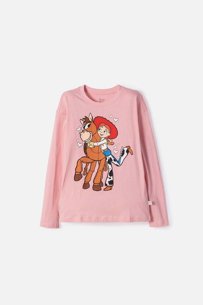 CAMISETA DE TOY STORY MANGA LARGA PALO DE ROSA PARA NIÑA