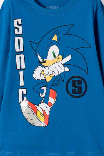 CAMISETA DE SONIC MANGA LARGA AZUL PARA NIÑO