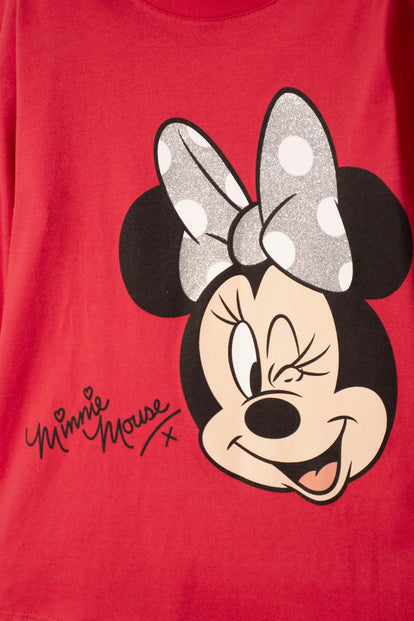 CAMISETA DE MINNIE MOUSE MANGA LARGA ROJO PARA NIÑA