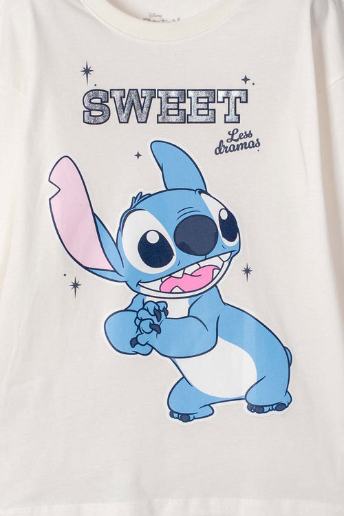 CAMISETA DE LILO Y STITCH MANGA LARGA MARFIL PARA NIÑA