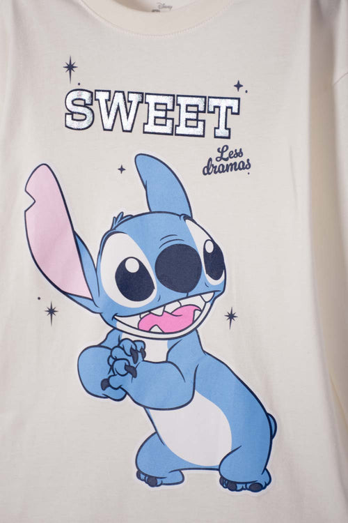 CAMISETA DE LILO Y STITCH MANGA LARGA MARFIL PARA NIÑA