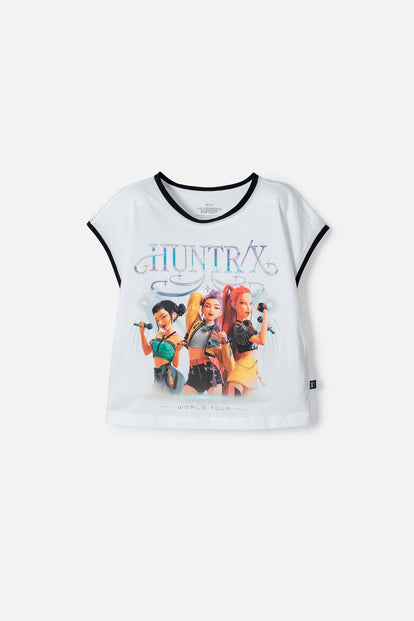 CAMISETA DE K-POP DEMON HUNTERS MANGA CORTA BLANCO PARA NIÑA