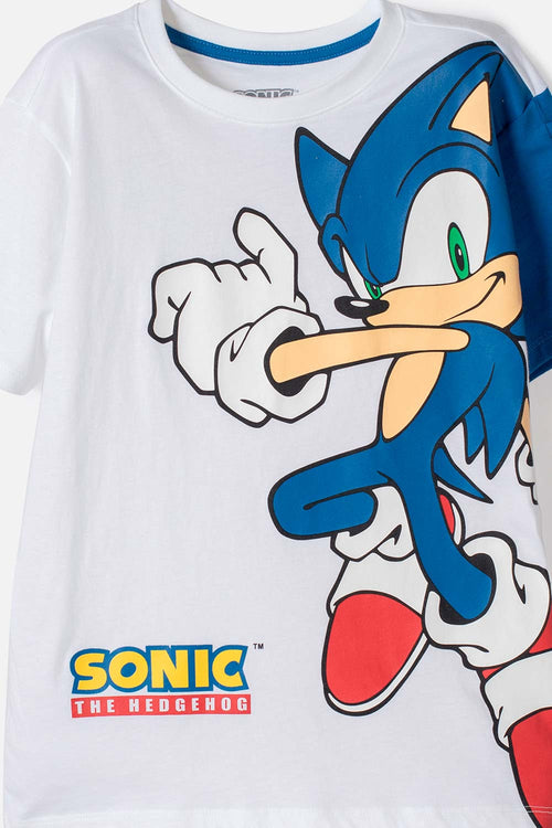 CAMISETA DE SONIC MANGA CORTA BLANCO PARA NIÑO