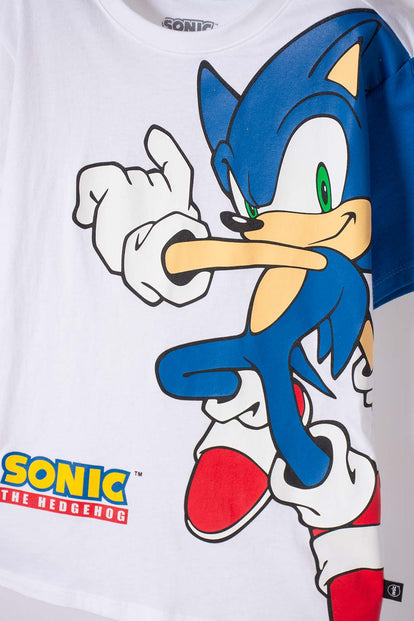 CAMISETA DE SONIC MANGA CORTA BLANCO PARA NIÑO