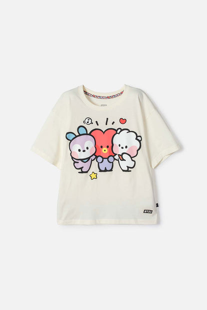 CAMISETA DE BT21 MANGA CORTA MARFIL PARA NIÑA