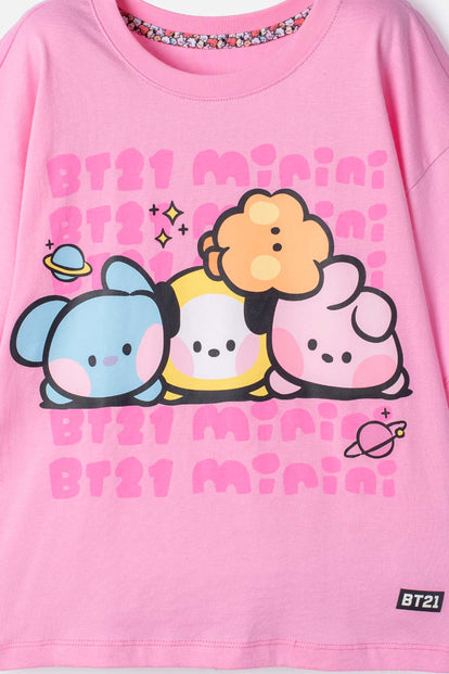 CAMISETA DE BT21 MANGA CORTA ROSADO PARA NIÑA