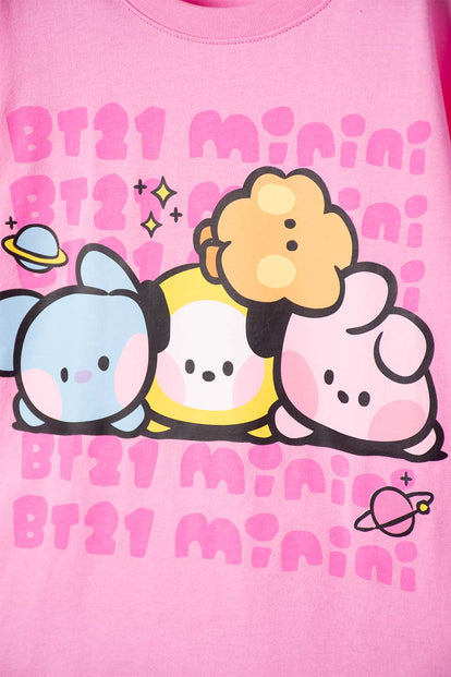 CAMISETA DE BT21 MANGA CORTA ROSADO PARA NIÑA