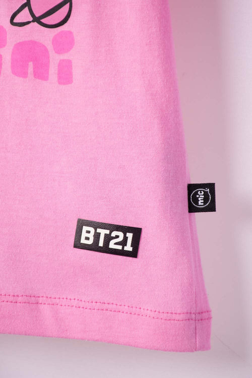 CAMISETA DE BT21 MANGA CORTA ROSADO PARA NIÑA