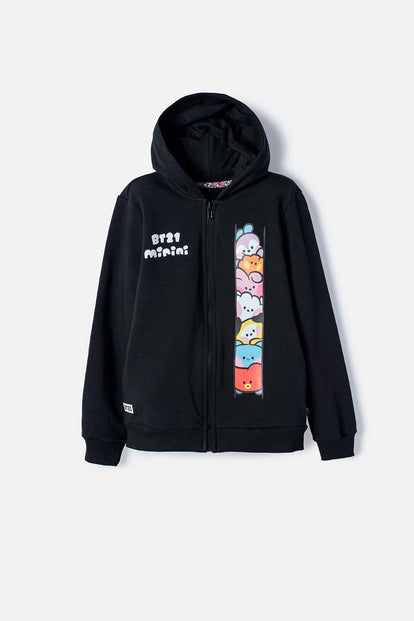 BUZO DE BT21 CON CAPUCHA NEGRO PARA NIÑA