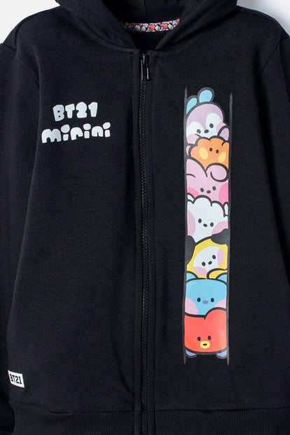 BUZO DE BT21 CON CAPUCHA NEGRO PARA NIÑA