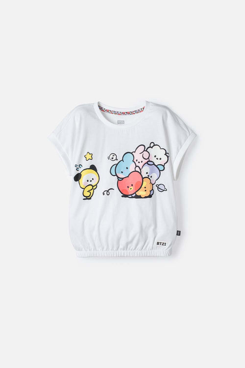 CAMISETA DE  BT21 MANGA SISA BLANCO PARA NIÑA