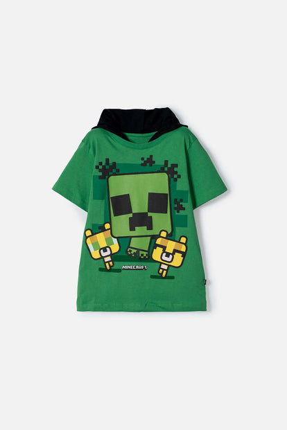 CAMISETA DE MINECRAFT CON CAPUCHA VERDE PARA NIÑO