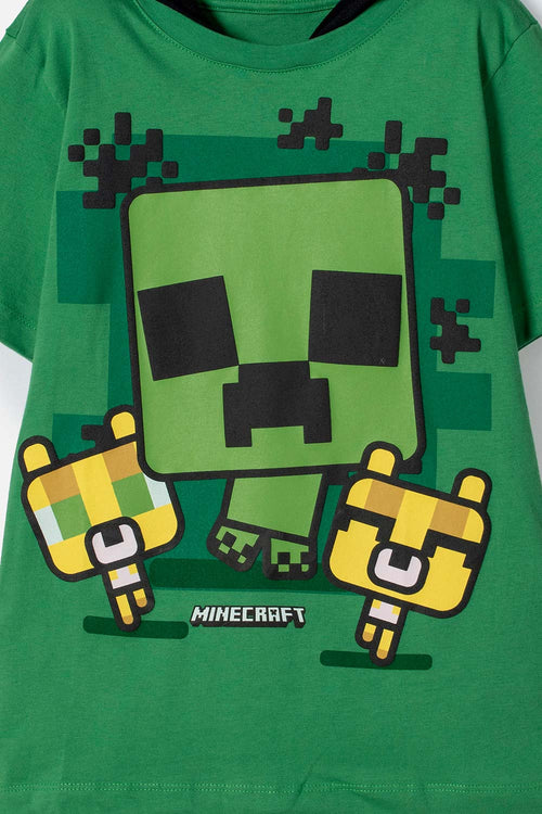 CAMISETA DE MINECRAFT CON CAPUCHA VERDE PARA NIÑO