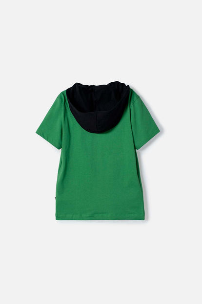 CAMISETA DE MINECRAFT CON CAPUCHA VERDE PARA NIÑO