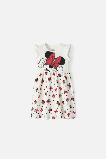VESTIDO DE MINNIE ESTAMPADO BLANCO Y ROJO PARA NIÑA DE 2T A 5T
