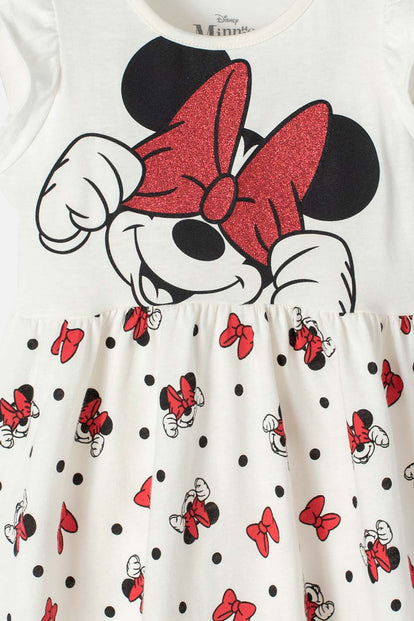 VESTIDO DE MINNIE ESTAMPADO BLANCO Y ROJO PARA NIÑA DE 2T A 5T