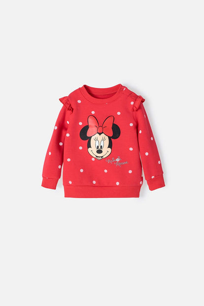 BUZO DE MINNIE ROJO DE CUELLO REDONDO PARA BEBÉ NIÑA