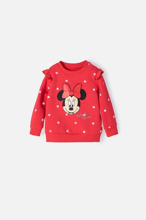 BUZO DE MINNIE ROJO DE CUELLO REDONDO PARA BEBÉ NIÑA