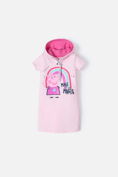 VESTIDO PEPPA PIG CON CAPUCHA ROSADO PARA NIÑA 2T A 5T